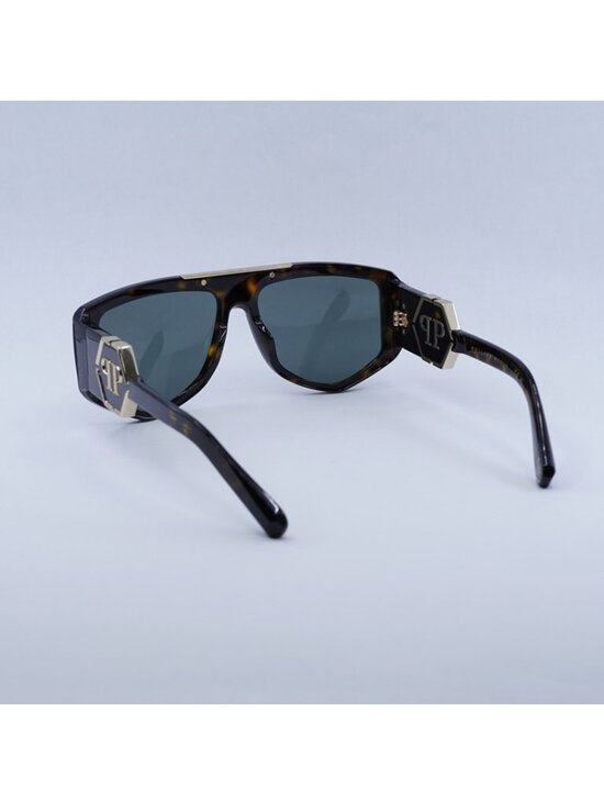 Philipp Plein SPP093M 0722 Sunglasses Dark Havana Aviator Frame, Green Lenses main image 5